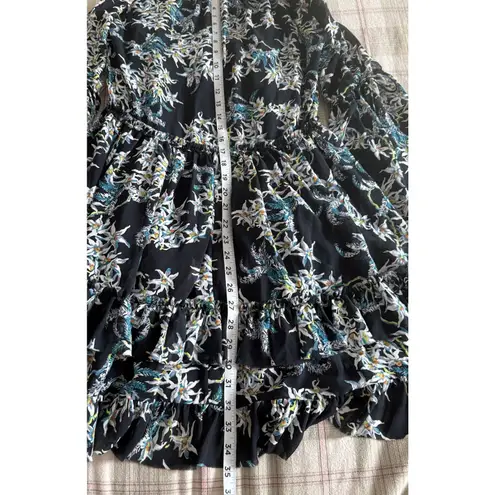 Cinq à Sept CINQ A SEPT Deirdre Dress Sz 4 Navy Floral Ruffles Tiered Bell Sleeve Baby Doll