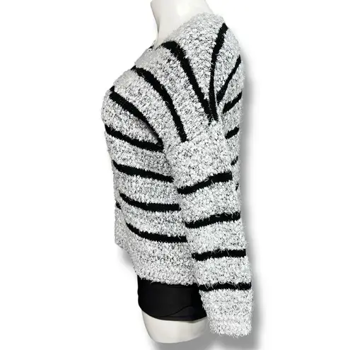 Relativity Womens Chunky Knit Sweater Pullover Crop Top Black White Stripes XL