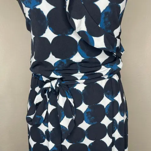 Leota Women's Polka Dot Ruffled V-Neck Belted Sleeveless Midi Dress L Occasion