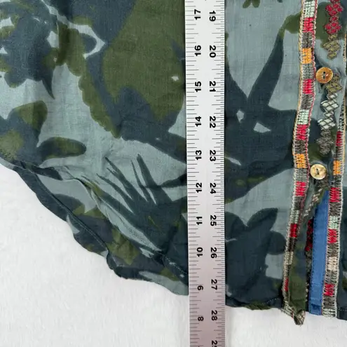 Johnny Was Workshop Floral Embroidered Linen Button Down Shirt Small READ Green