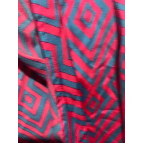 Q2 Women Pink Teal Geometric Print V Neck Wrap Long Sleeve Mini Dress L Size L