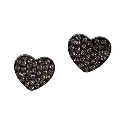 Rhinestone Heart Stud Earrings Silver Tone Sparkly Small Jewelry Pierced Ears