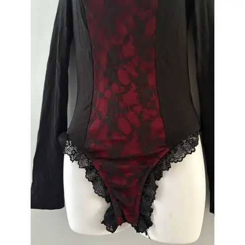 Romwe Black Red Lace Bodysuit Women S Cross Pendant Thong Vampire Witchy Goth Sexy