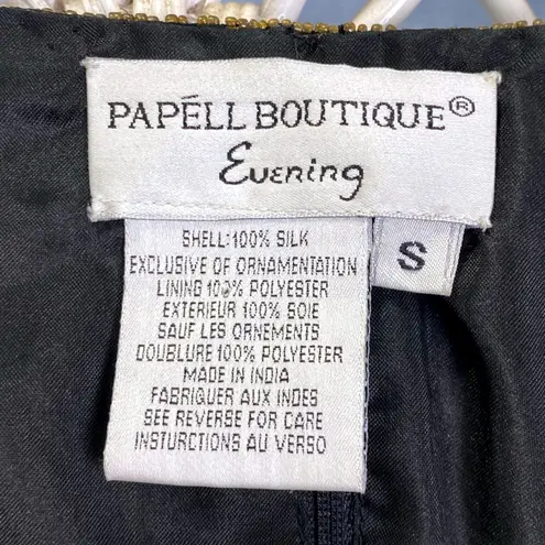 Papell Boutique Vintage 90s Evening Silk Beaded Top S Black Gold Holiday Glam