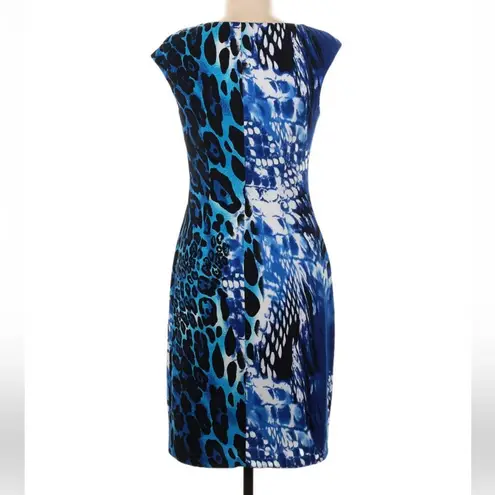 Cache Vintage Y2K Caché Blue Animal Print Bodycon Mini Dress Sleeveless Scoop Neck 10