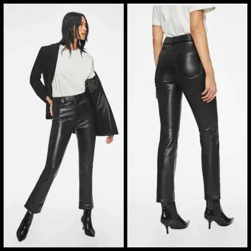 ANINE BING ππ Connor Pant ~ 100% Leather Belted Straight Leg Black Small S NWT