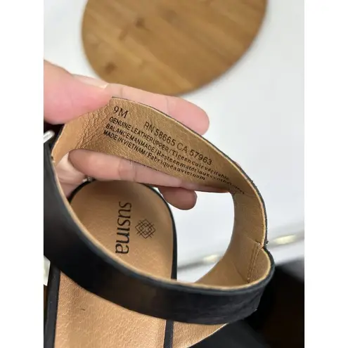 Susina Women's Black Gladiator Ankle Strap Terra Wedge Sandal 9