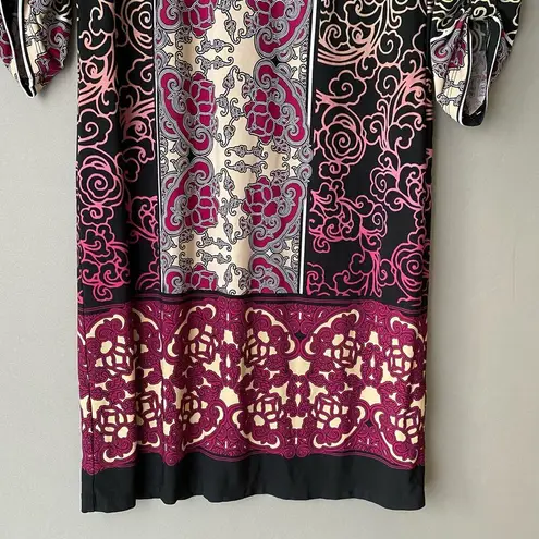 London Times sz 4 pink black paisley boho mini shift dress