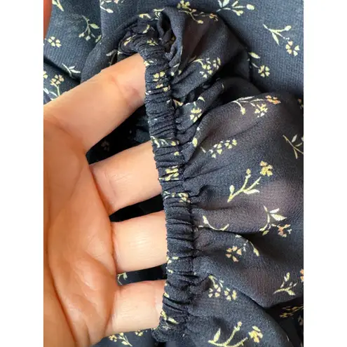 Few Moda Dress Women XL Navy Blue Floral Smocked Square Neck Midi Boho Cottage