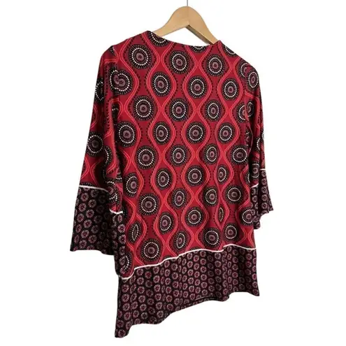 kim rogers Tunic Size Small Round Neck Womens Red Black Floral Pattern