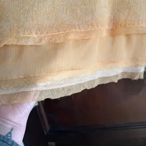 KNITTED AND KNOTTED Peach Open Weave Alpaca Blend Layered V Neck Sweater Medium Orange