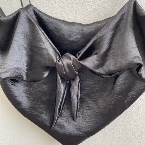 Just Polly Black Satin Gold Chain Spaghetti Strap Tie Back Handkerchief Tank Top