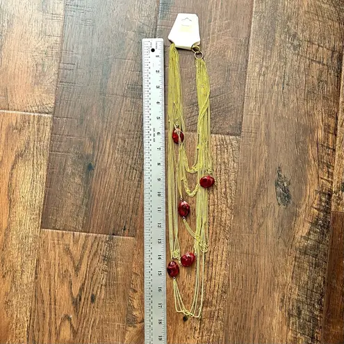 Amrita Singh 18K gold plated multi brass chain necklace, synthetic rubies, NWT