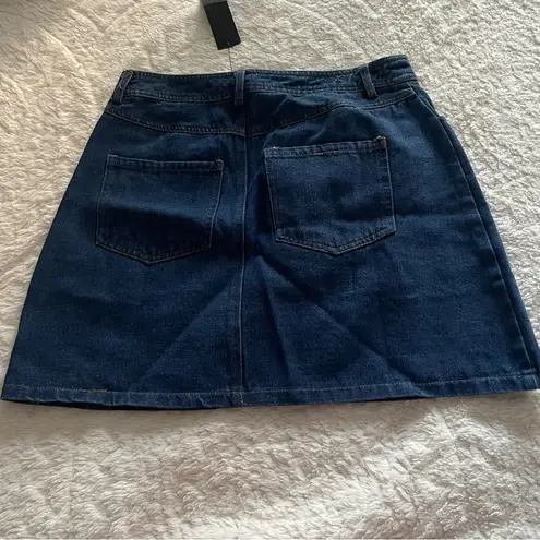 Lulus Enviably Cool Dark Wash Denim Mini Skirt Blue Size M