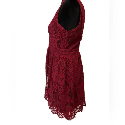 Black Swan NEW Lulus Brandi Wine Red Lace Surplice Skater Dress