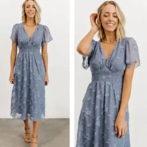Baltic Born June Smocked Waist Floral Burnout Chiffon Midi Dress in Blue Size 3X