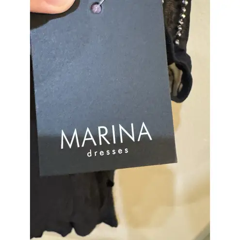 Marina 2 Piece Beaded Asymmetrical Hemline Long Sleeve Jewel Neck Top Size 12 Black