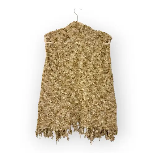 Ruby Rd Beige Chunky Knit Fringe Vest Boho Festival Open Cardigan Sweater L Brown Size L