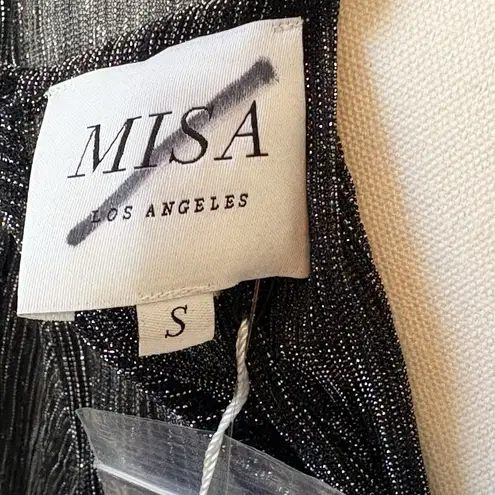 MISA Los Angeles Katia Black Silver Sheer Bodice Ruffled Mini Dress Womens Small