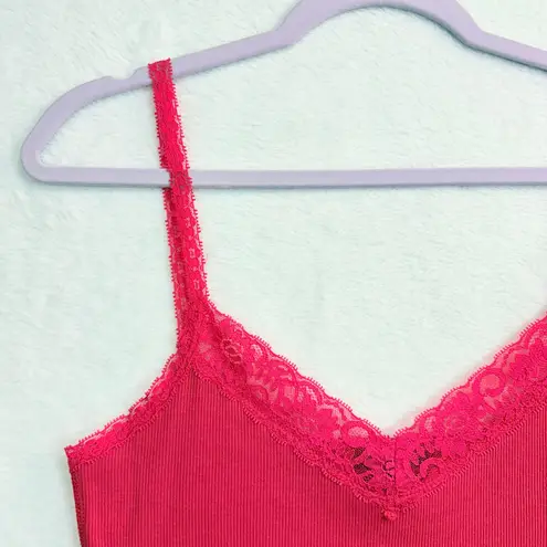 Guess  XL Hot Pink Ribbed Cami Tank Top‎ Lace Trim Y2K Retro Bratz Girlhood Cute