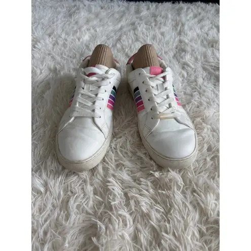 J.Crew Women's White Leather Sneakers Rainbow Stripe Tennis Shoes Size 7