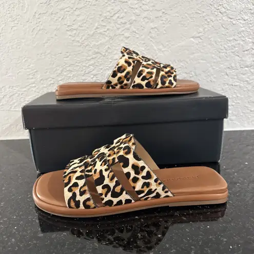 Bernardo Womens Tamer Haircalf Sandals US 7M Cream Brown Leopard Print Leather