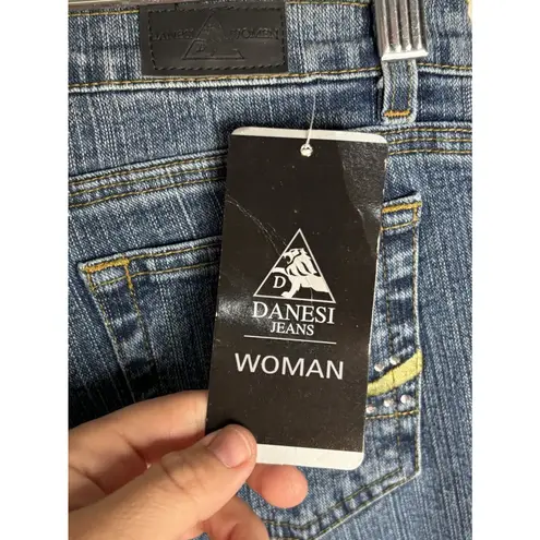 Danesi Mid Rise Flare Jeans Size 11/12 Dark Wash Rhinestone Bedazzled Blue