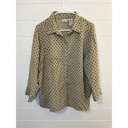 White Stag Women’s Polka Dot Cream Blouse High Neck Tie Medium Minimalist Neutral Party