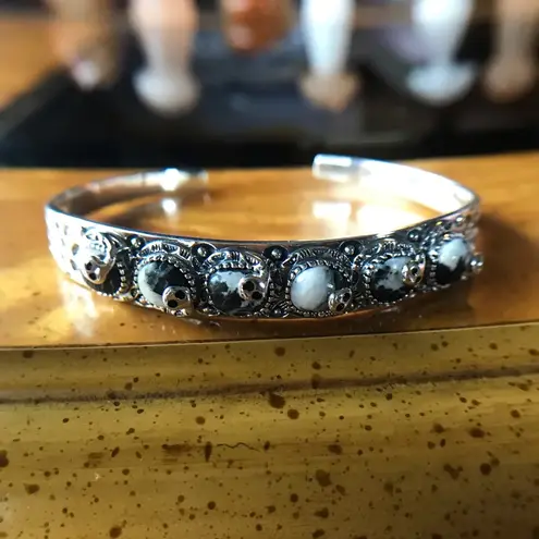 Artistic White Buffalo Sterling Silver Snake Cuff Bracelet Black