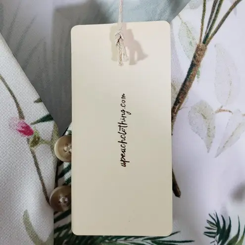 A.Peach New Large White, Green Tropical, Balloon-Sleeve, Cropped, Tie Front Top