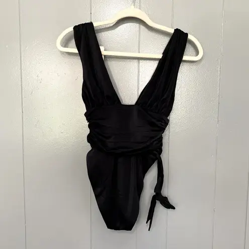 We Are HAH NEW  Noir Black Cut to the Chase Soft Plunging V-neck Bodysuit S