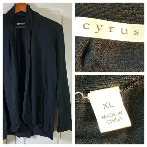Cyrus Black Waterfall Cardigan Sweater Knit XL Lagenlook cozy modest staple