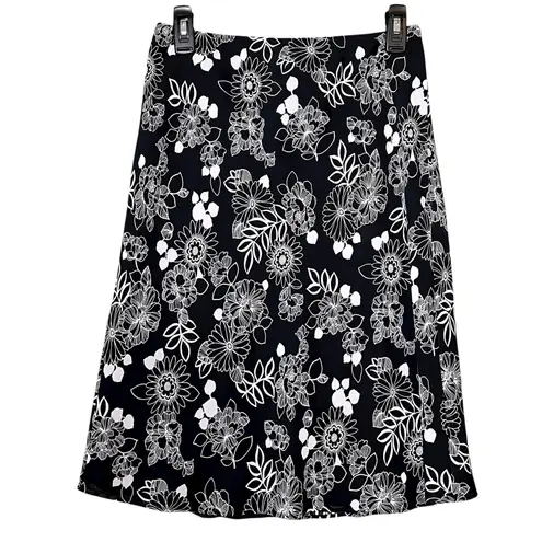 Apostrophe Skirt Womens Small Black White Floral A-Line Knee Length Lined