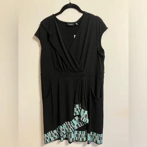 Apt. 9  Faux-Wrap Sleeveless‎ Black and green Dress Womens size Petit XL