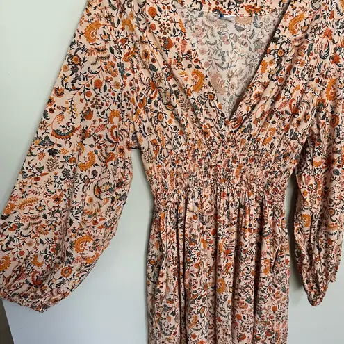 Old Navy  Waist-Defined Puff-Sleeve Floral Smocked Midi Dress Women’s Size Large