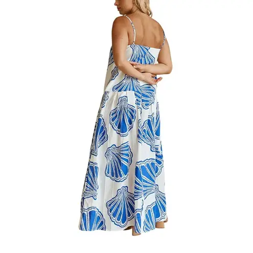 Ocean Breeze Seashells Linen Blend Sleeveless Sheath Vacation Maxi Dress Size M White Size M