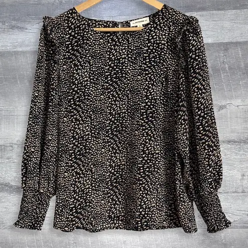 ee:some Animal Print Balloon Sleeve Top Womens S Black Brown Ruffle Shoulder