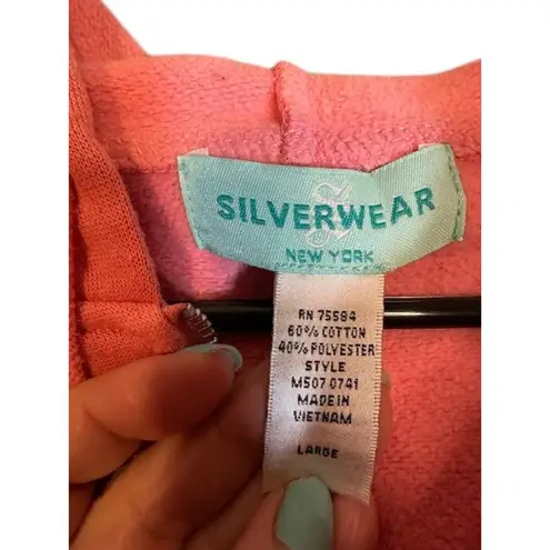 Silver Wear Pink Long Sleeve Hooded Studded Trim Sweat Jacket Women Sz L Size L