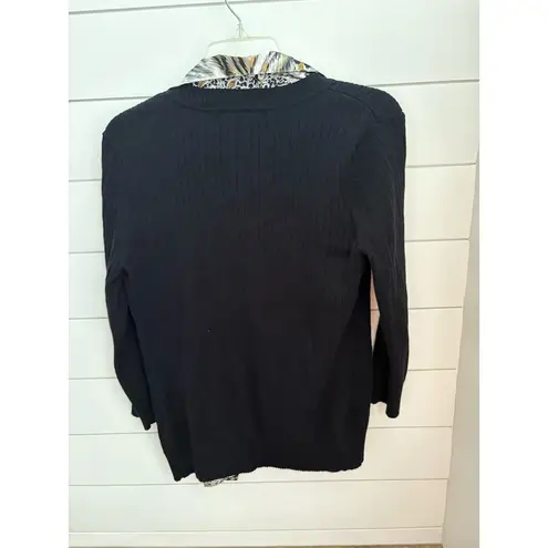 VENUE Women's Black Animal Print Ruffle Cardigan Size L Black Size M