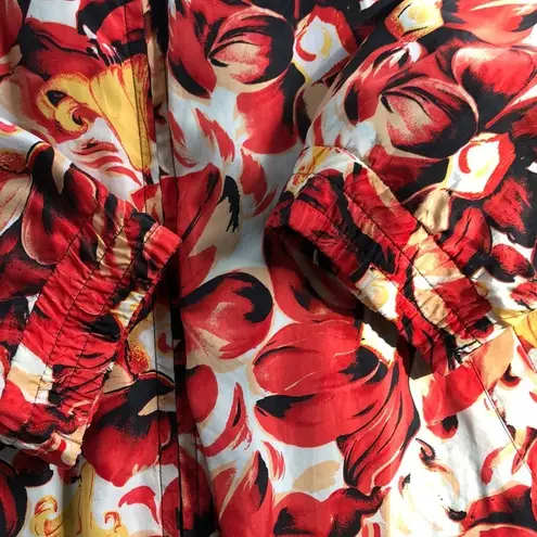 Vintage Red Floral Jacket Silk Full Zip Elegant Bomber Size L
