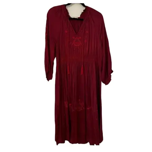 THE GREAT Ornament Embroidered Dress Dark red size XS NWT