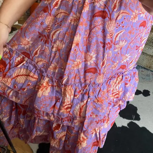 Anthropologie Conditions Apply Floral Tiered Elastic Waist Maxi Skirt Purple Size Medium thumbnail 4