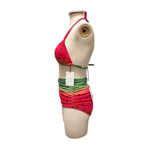 Unique Vintage Watermelon Pin Up Style 3 Piece Bikini Swimsuit Set Size Medium