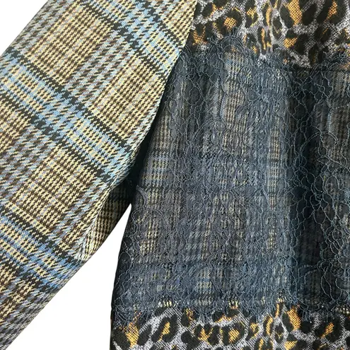 LOGO Lavish Women Shacket XL Patchwork Mix Media Front Snap Jacket Boho Western Blue