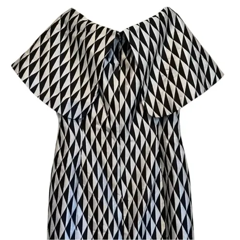 B MICHAEL America Red Collection Jacquard Metallic Cape Shoulder Dress, Size 16 Blue