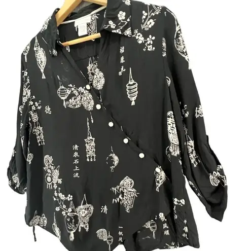 Soft Surroundings Tunic Top PL Black Pagoda Lantern Asymmetric Blouse Lagenlook