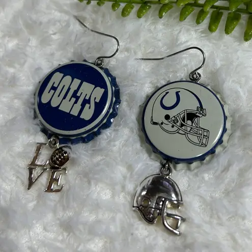 Colts Blue white love helmet charm dangle Earrings