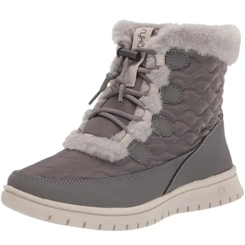 Ryka Womens Gray Snow Bound Water Repellent Faux Fur Winter Boots Lace sz 9 NEW