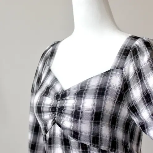 Pleione Black White Gingham Sweetheart Smocked Peplum Crop Top Extra Small