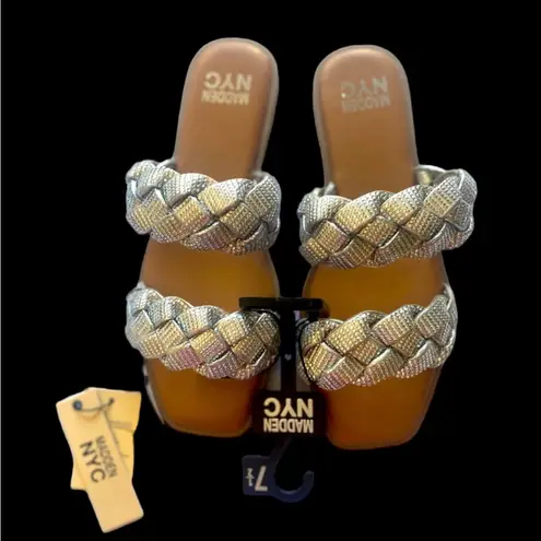 MADDEN NYC Two Band Braid Silver Rhinestone Comfort Foam Insole Sandals Size 7.5